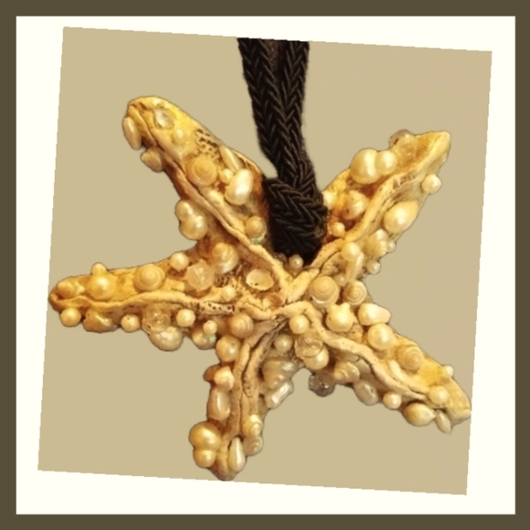 Vintage Jewelry - Micki Ravitz Pearl Multi-media Starfish Pendant & Black Silk Cord Necklace